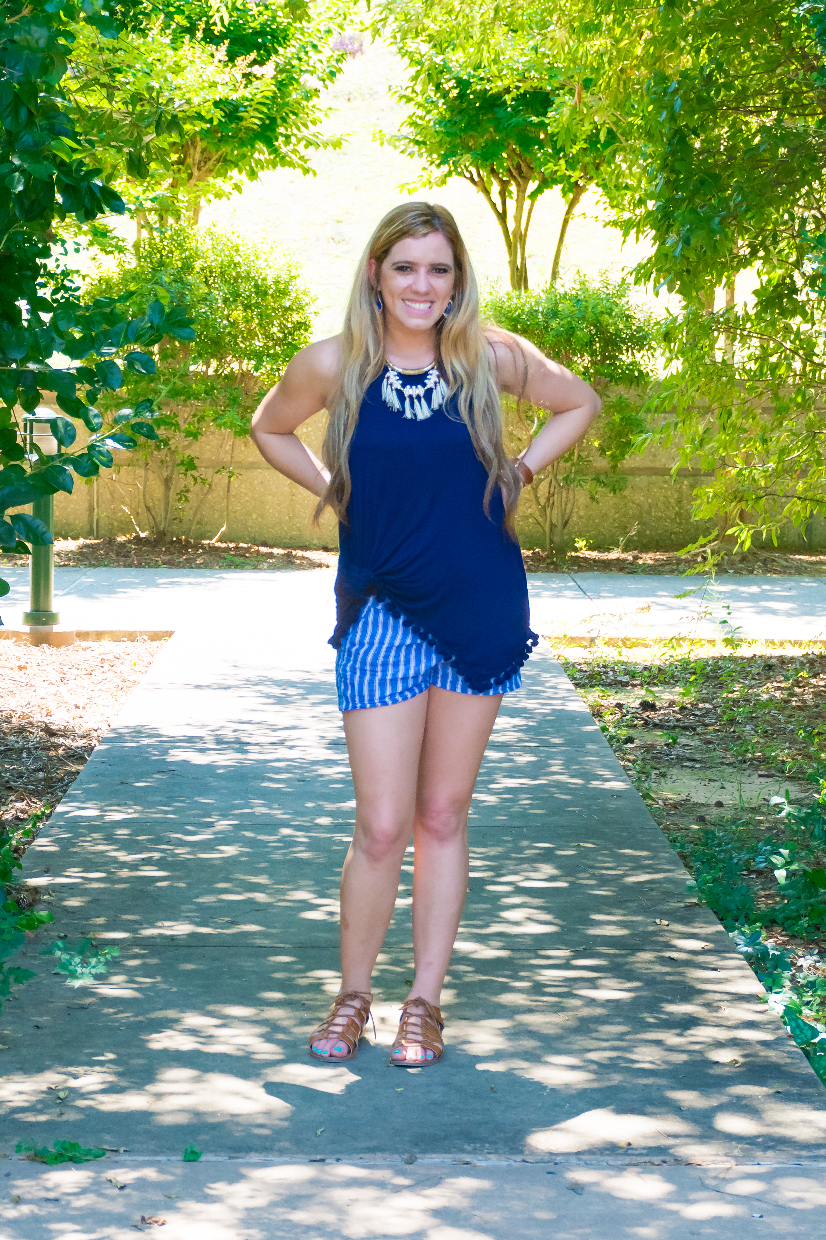 summer wear, gladiator sandals, statement necklace